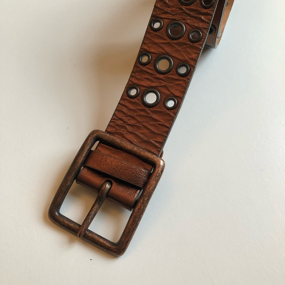 Copper Metallic Riveted Genuine Leather Belt | Medium 39 | Unisex - Picture 3 of 6